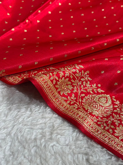 Satin Silk Saree Floral Boota in Red Shades SS28