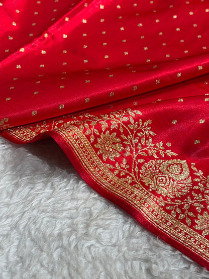 Satin Silk Saree Floral Boota in Red Shades SS28