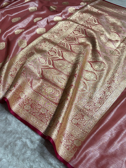 Ultra Light Weight Satin Silk Boota in Gajri Shades SS05