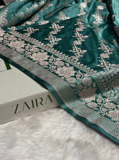 Sea Green Mashru Silk Saree Cross Pattern MS18
