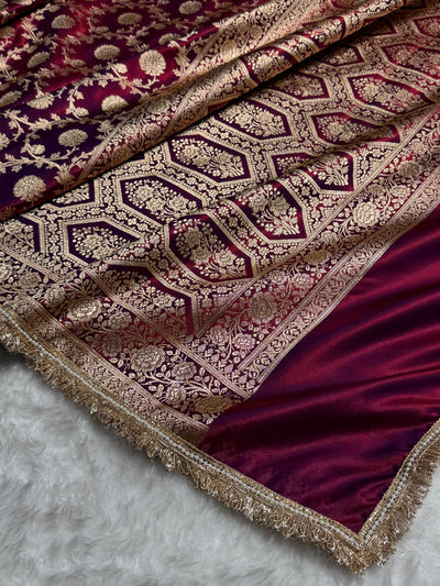 Banarasi Reddish Purple Satin Silk Saree with Gota Patti SSGP15