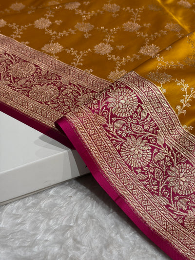 Banarasi Satin Katan Saree in Contrast Mustard / Rani Shades SK132