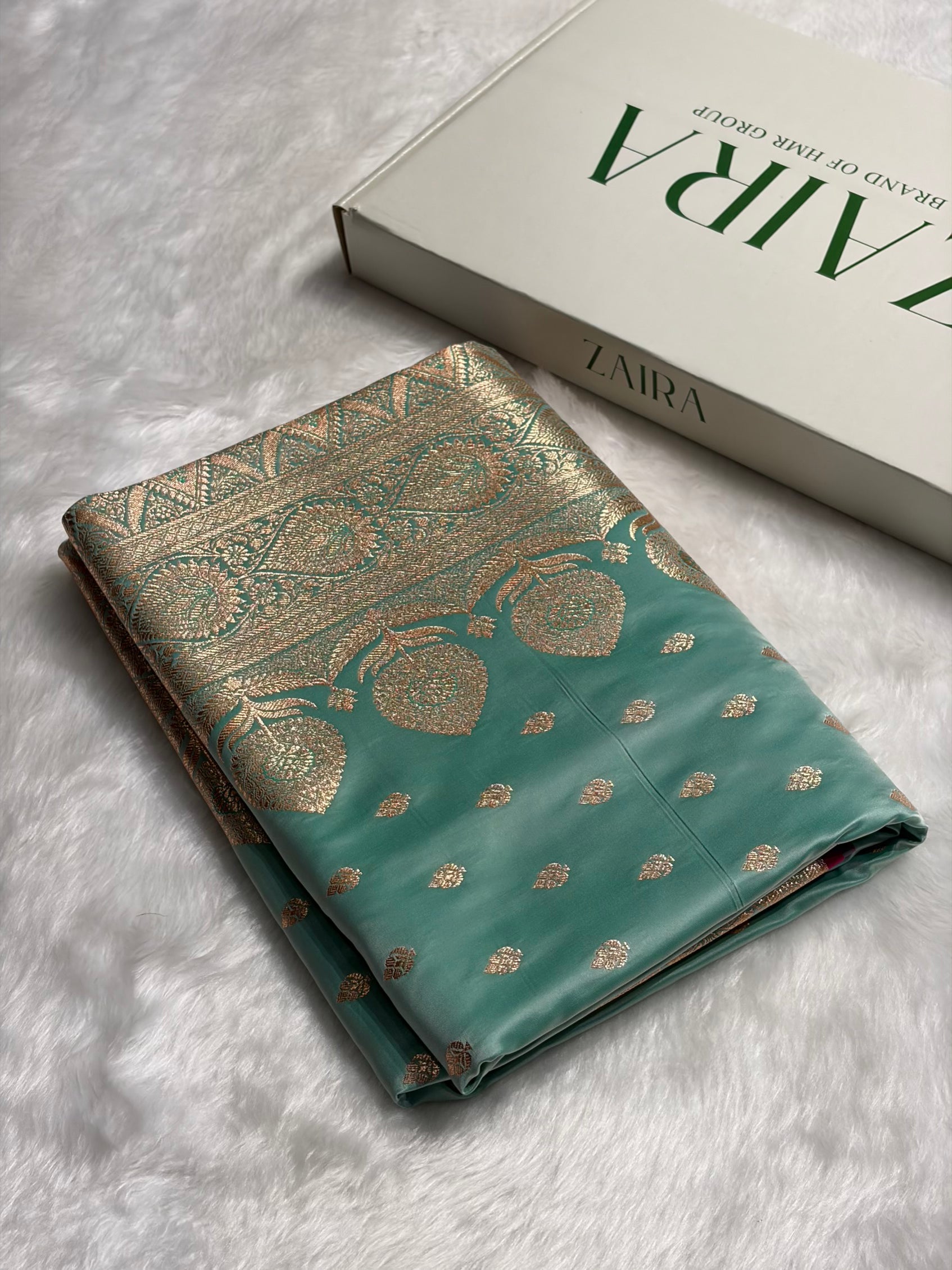 Turquoise booti Katan Silk saree SK10