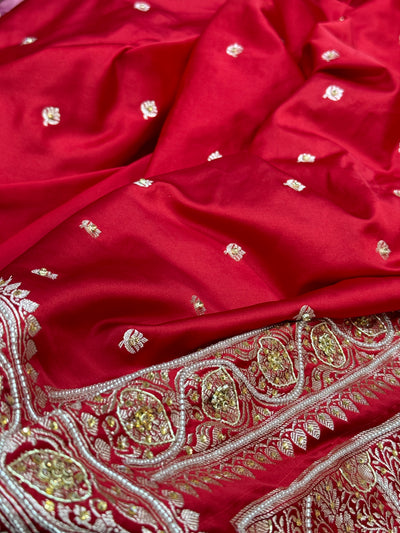 Red Mashru Silk with Ari and zardozy work