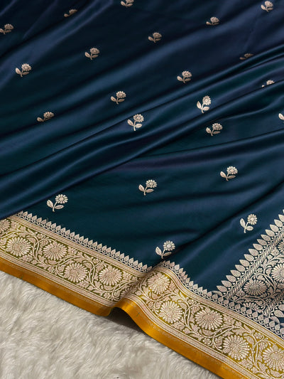 Contrast Peacock / Mustard Shades Banarasi Booti Pattern Mashru Silk Saree MSM-137