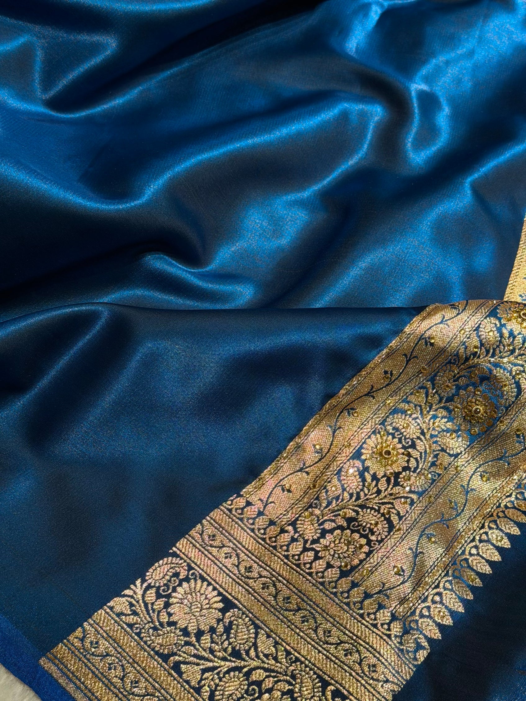 Banarasi German Blue Satin Cross with Ari and Stone BSS11