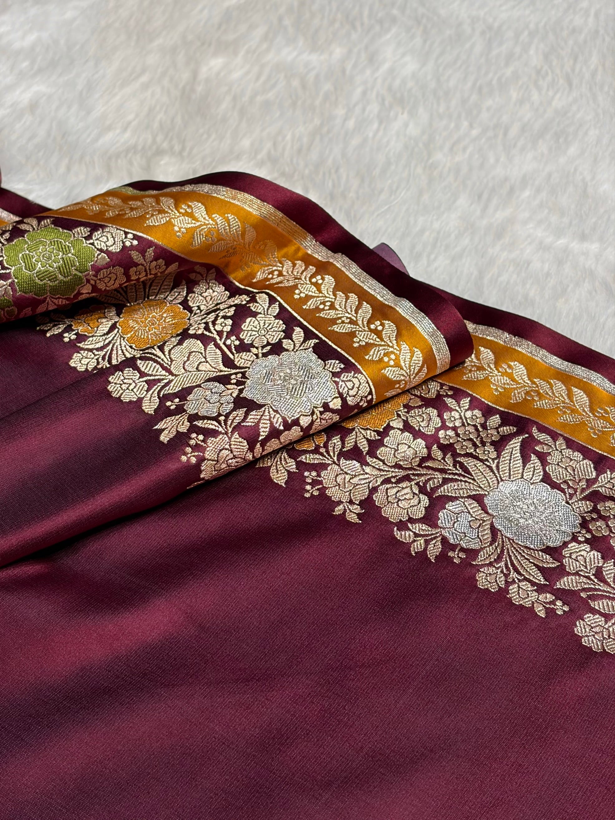Garnet Shades Floral Minakari Skirt Border Mashru Silk Saree MSM-83