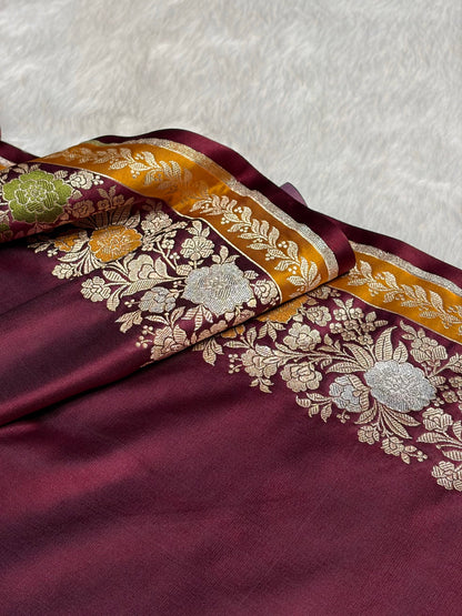 Garnet Shades Floral Minakari Skirt Border Mashru Silk Saree MSM-83