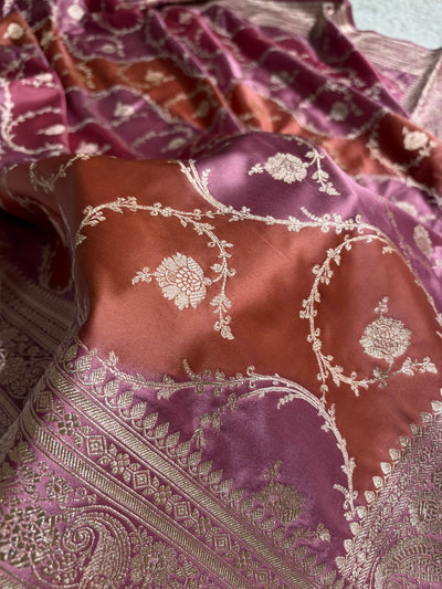 Banarasi Mauve Rangkat Mashru Silk Saree Jaal MSRK44