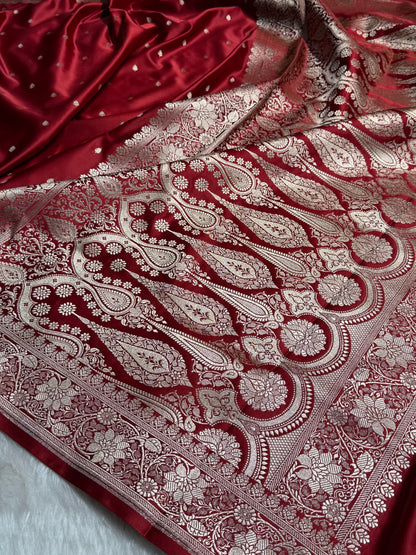 Premium Maroon Shades Floral Border Mashru Silk Saree
