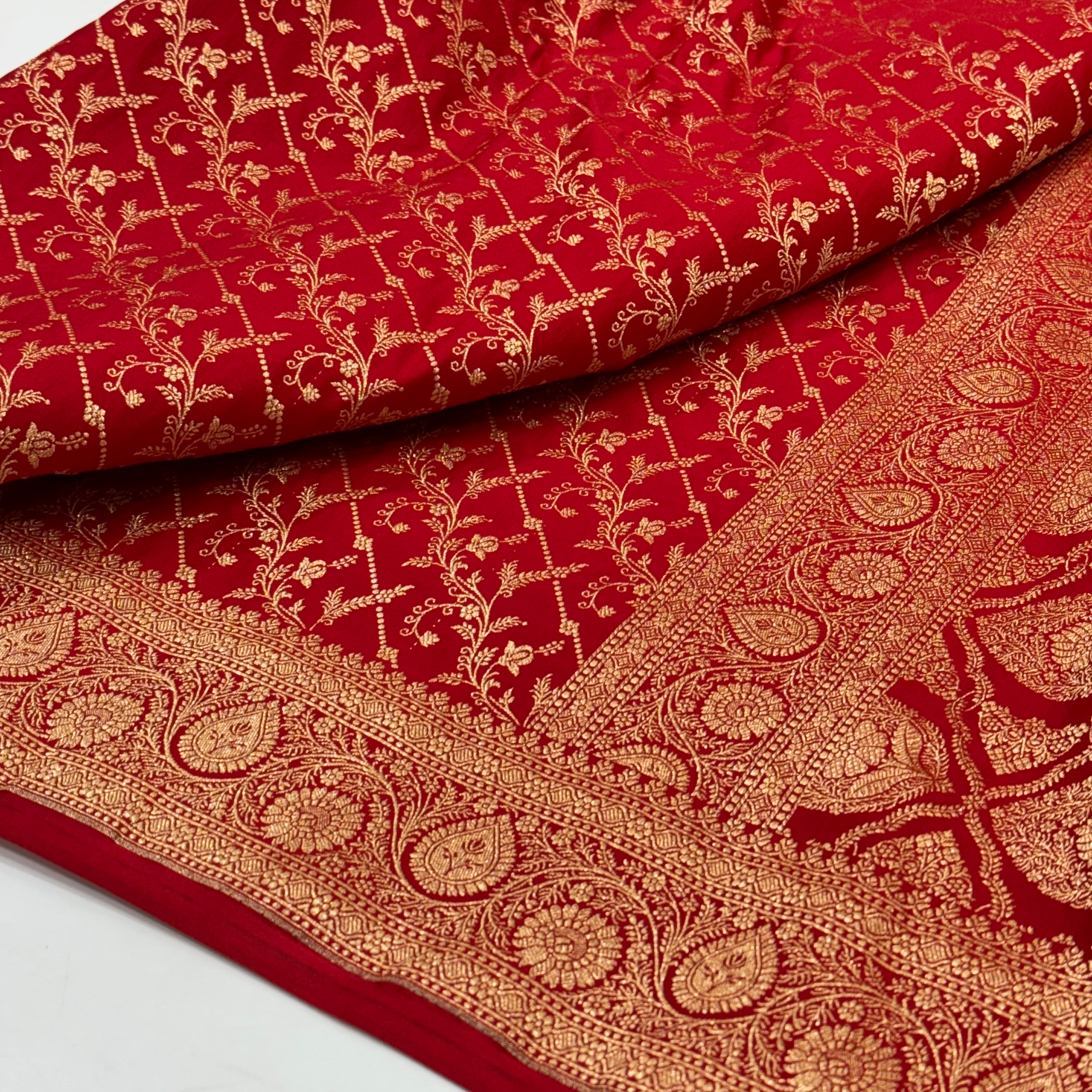 Bridal Red Brocade Soft Katan Silk Saree