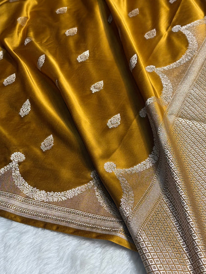 Mustard Scallop Mashru Silk Saree