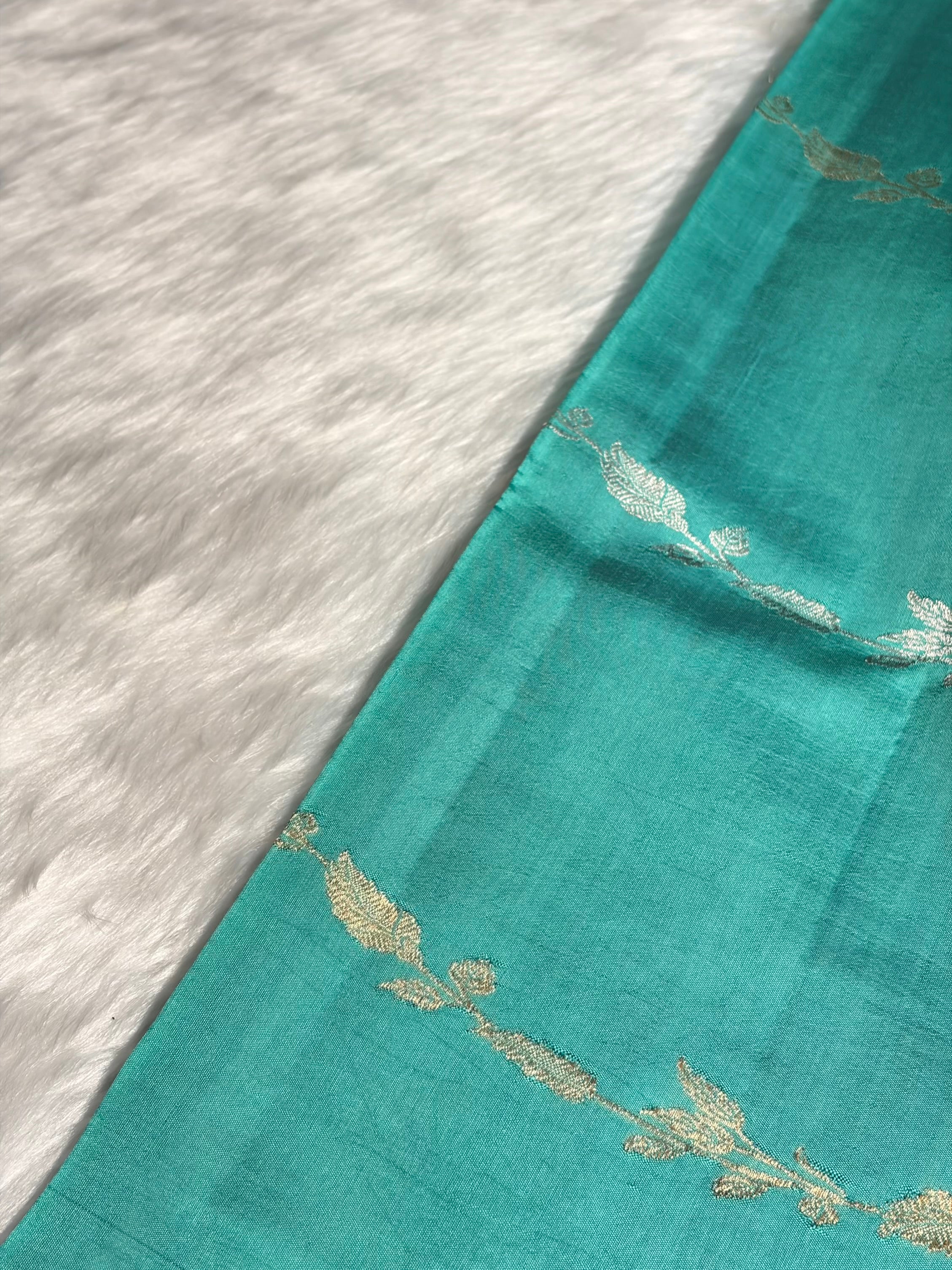 Sea Green Shades Handwoven Pure Raw Mango Silk RM-39