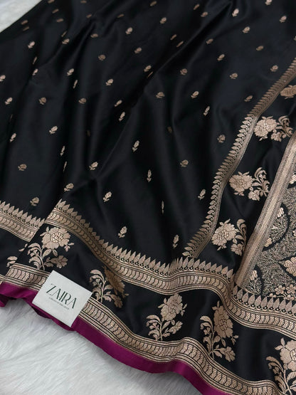 Black shades Booti Mashru Silk Banarasi Saree MSM 39