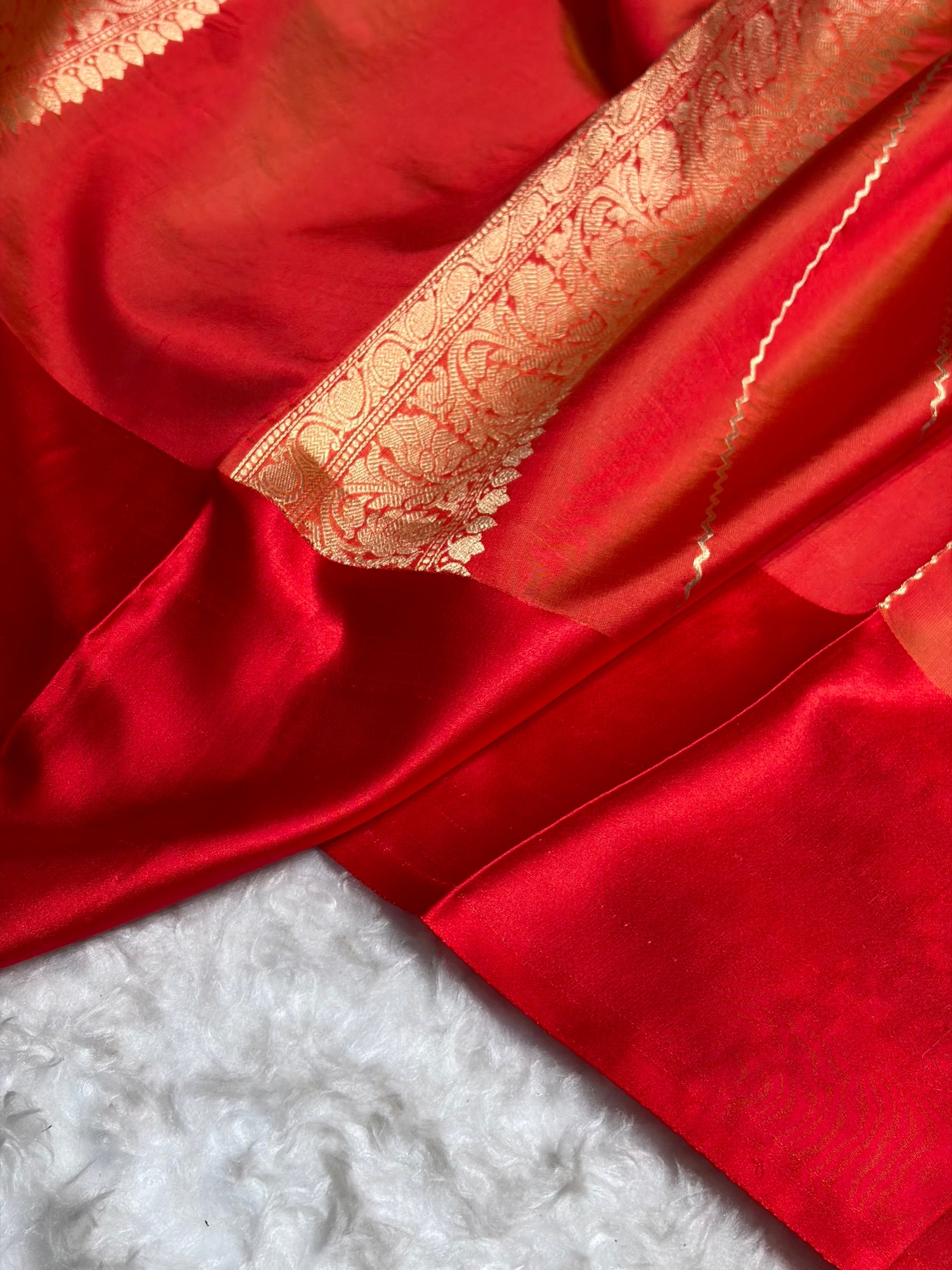 Contrast Pure Banarasi Organza Mustard With Red Floral Banarasi Silk Saree PO-15