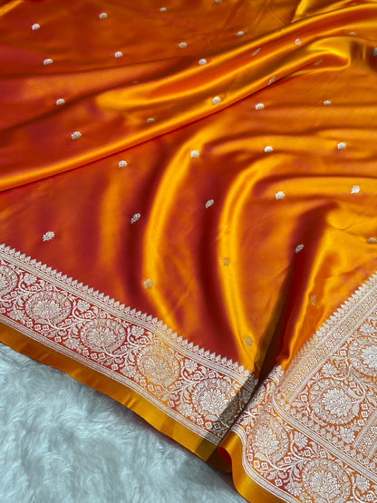 Pinkish Gold Shades Banarasi With Floral Border Mashru Silk Saree MSM-125
