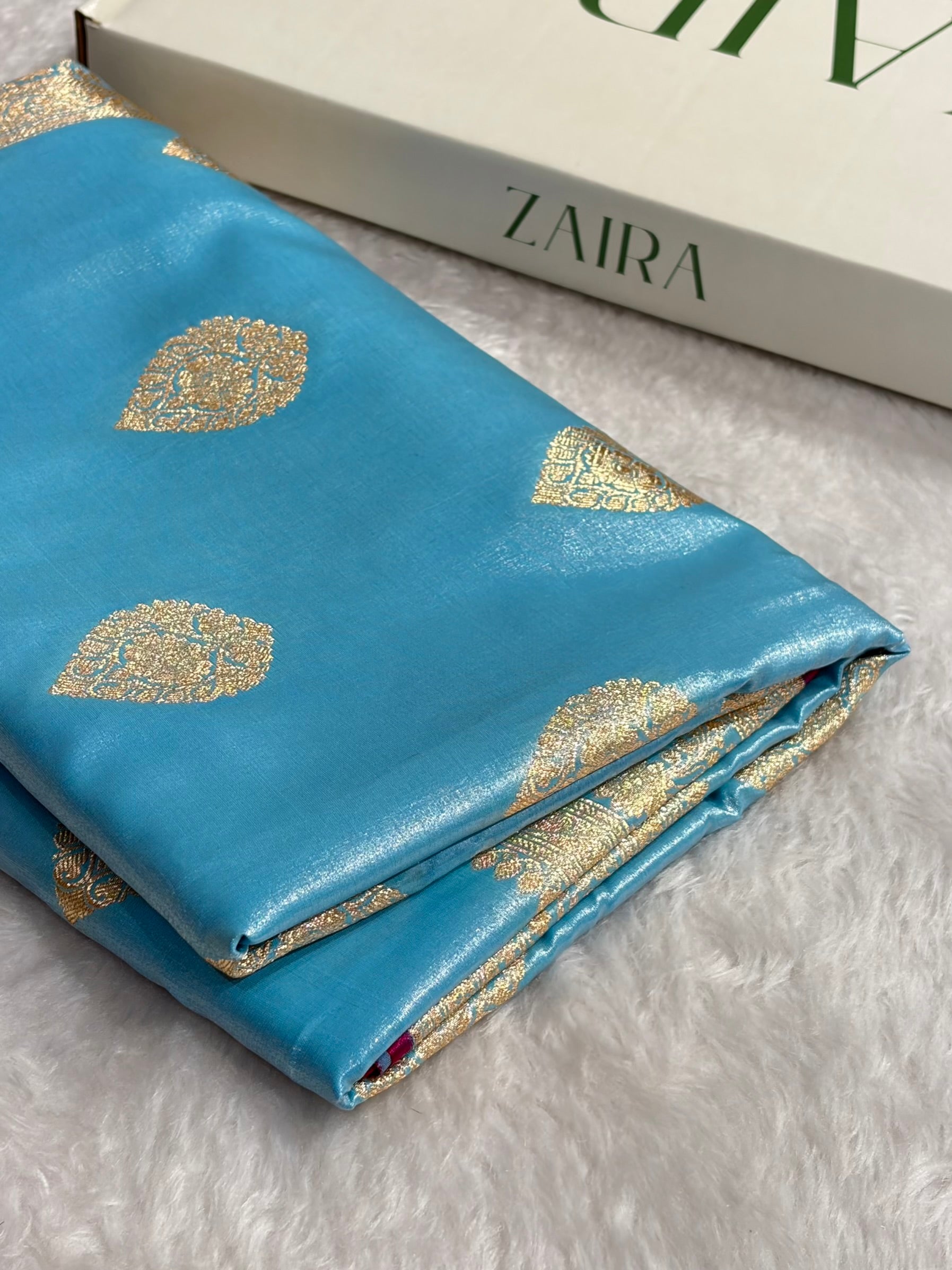 Ultra Light Weight Satin Silk Boota in Sky Blue Shades SS05