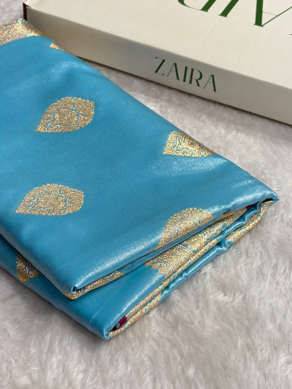 Ultra Light Weight Satin Silk Boota in Sky Blue Shades SS05