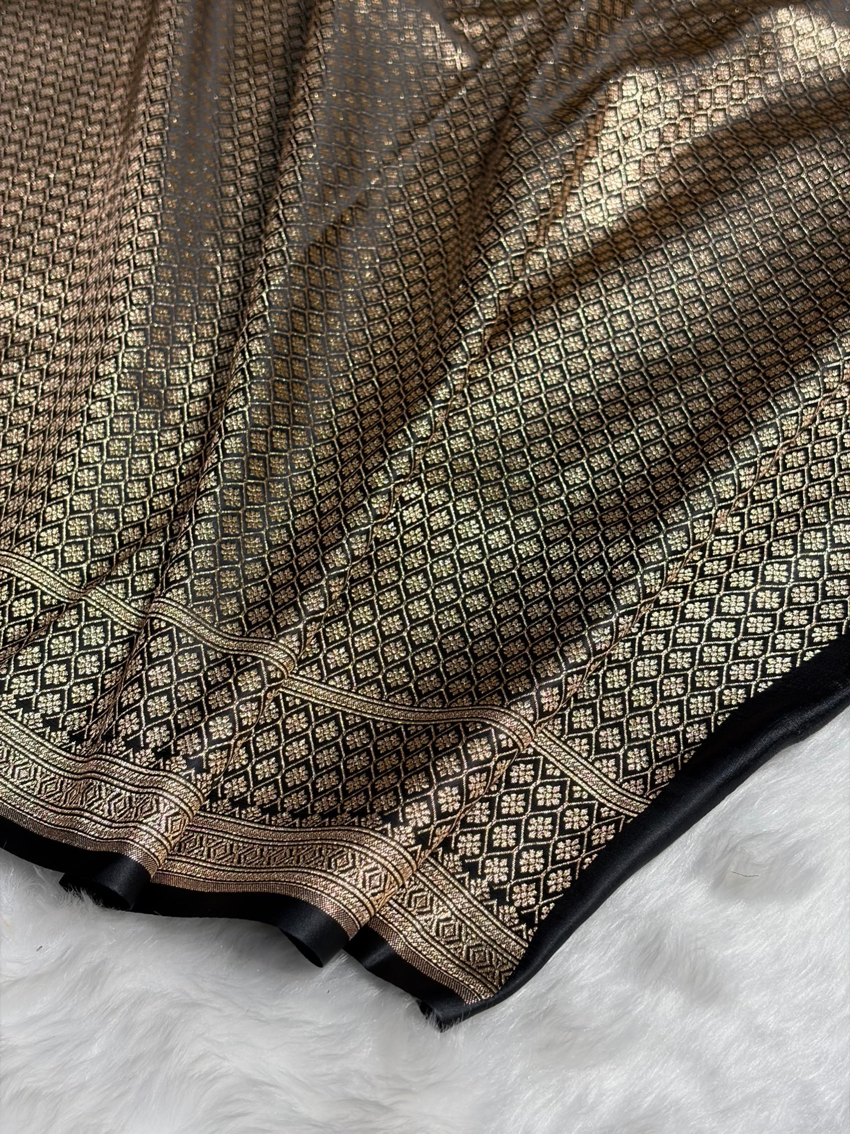 Black Floral Boota Pattern Satin Katan Silk saree SK39