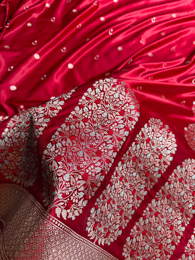 Maroon Shades Banarasi With Floral Minakari Pattern Mashru Silk Saree MSM-131