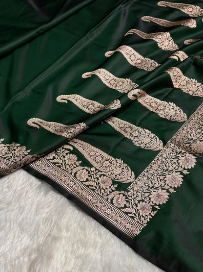 Bottle Green Boota With Floral Border Mashru Silk Saree MSM-94