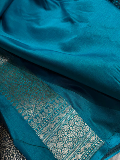 German blue Shades Tanchoi Motif Mashru Silk Saree MST-16