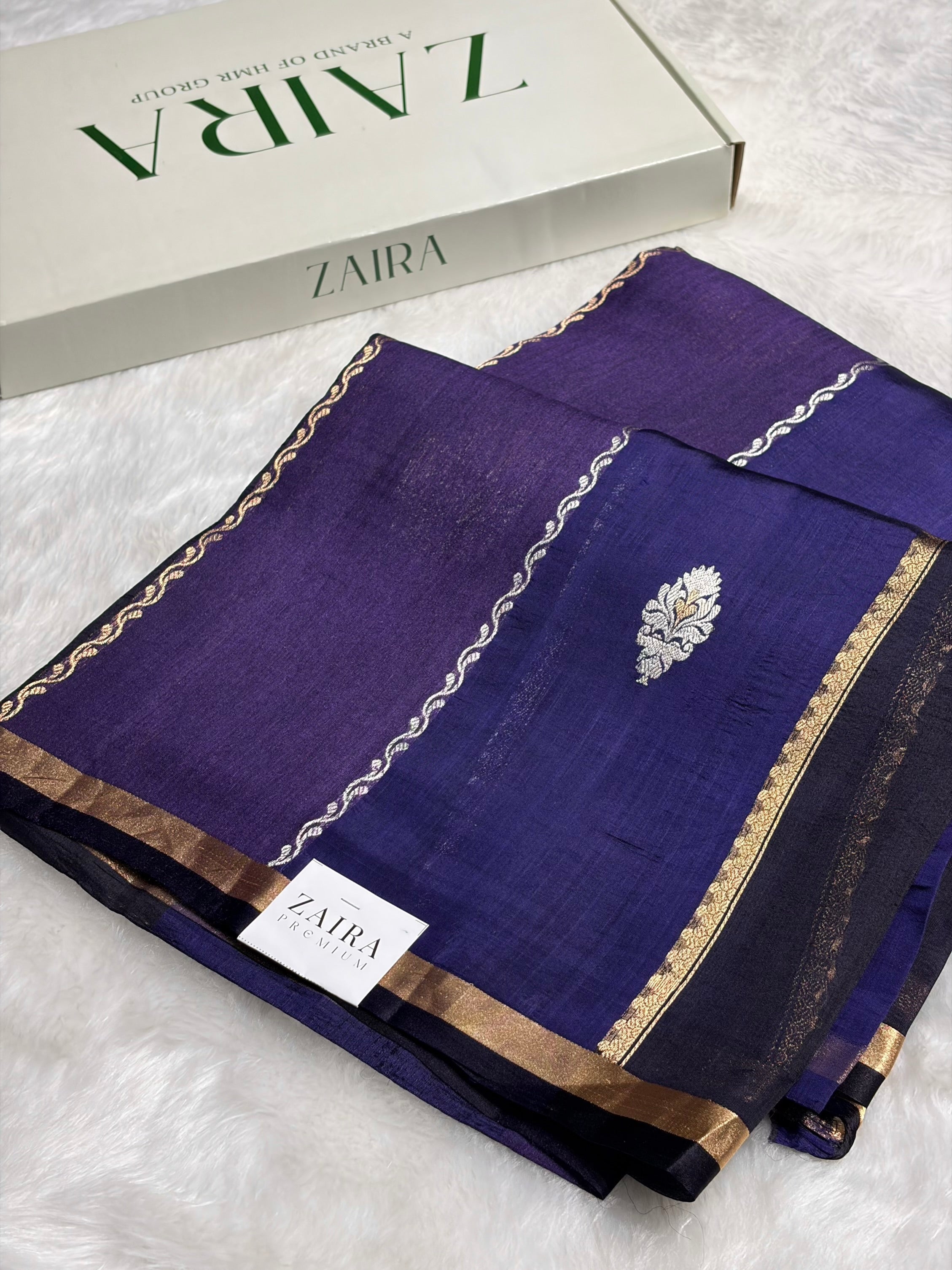 Navy Blue Shades Rangkart Handwoven Pure Katan Raw Mango Silk RM-38