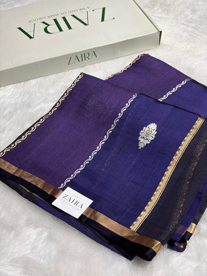 Navy Blue Shades Rangkart Handwoven Pure Katan Raw Mango Silk RM-38