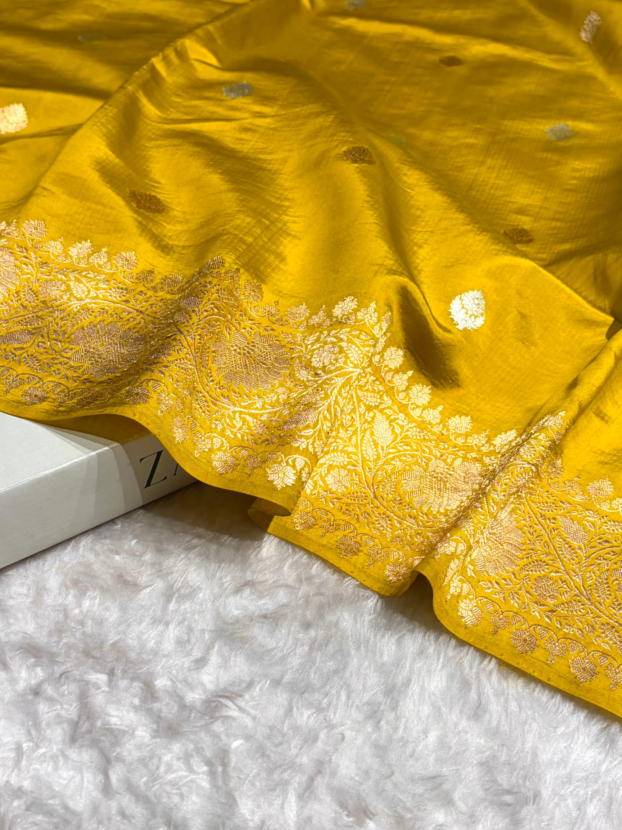 Mustard Boota Handwoven Pure Katan Paper Silk RM-33