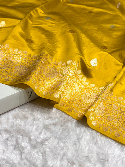 Mustard Boota Handwoven Pure Katan Paper Silk RM-33