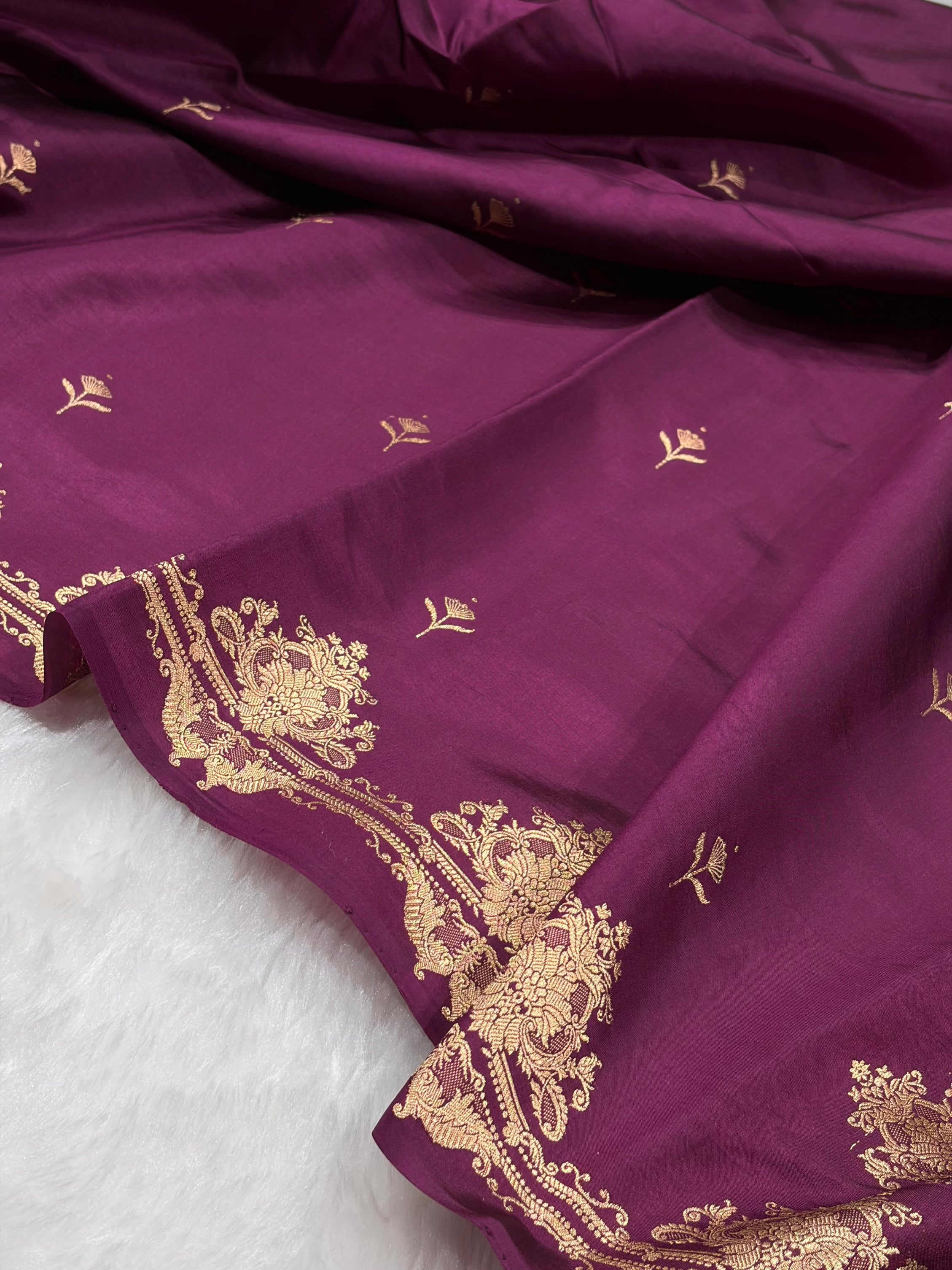 Banarasi Wine Shades Boota Handwoven Pure Paper Silk RM-81