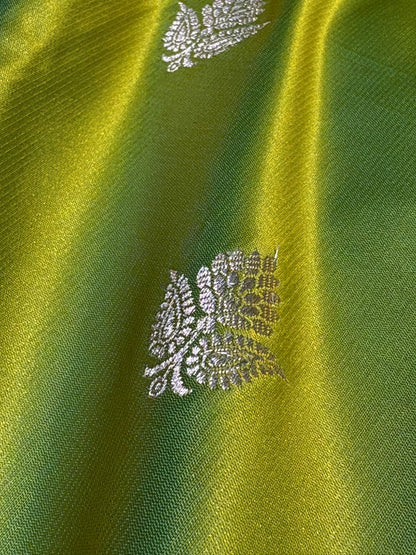 Lemon Pista Floral Boota With Floral Border Mashru Silk Saree MSM-80