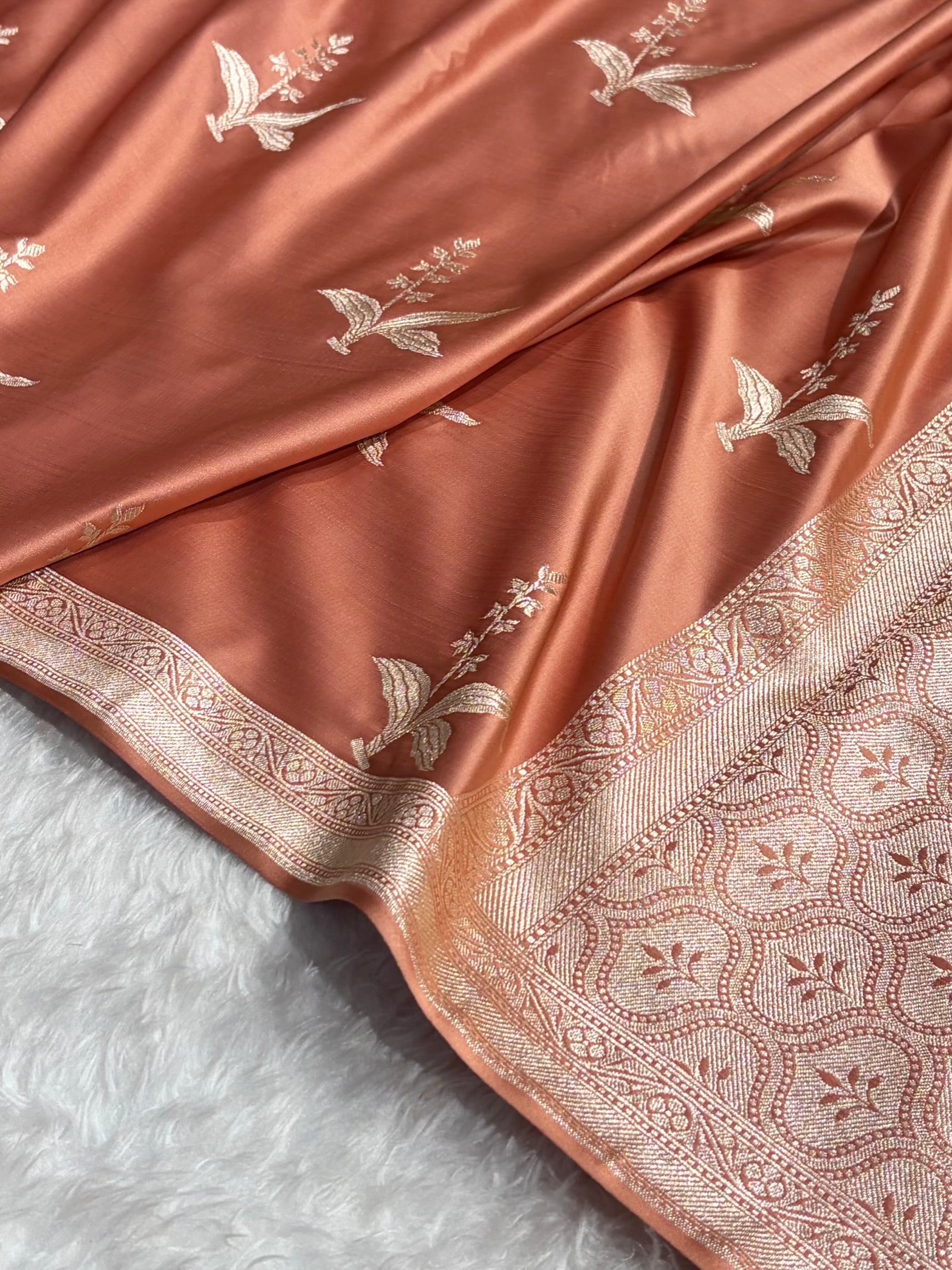 Peach Floral Motif Mashru Silk Saree MSM-04