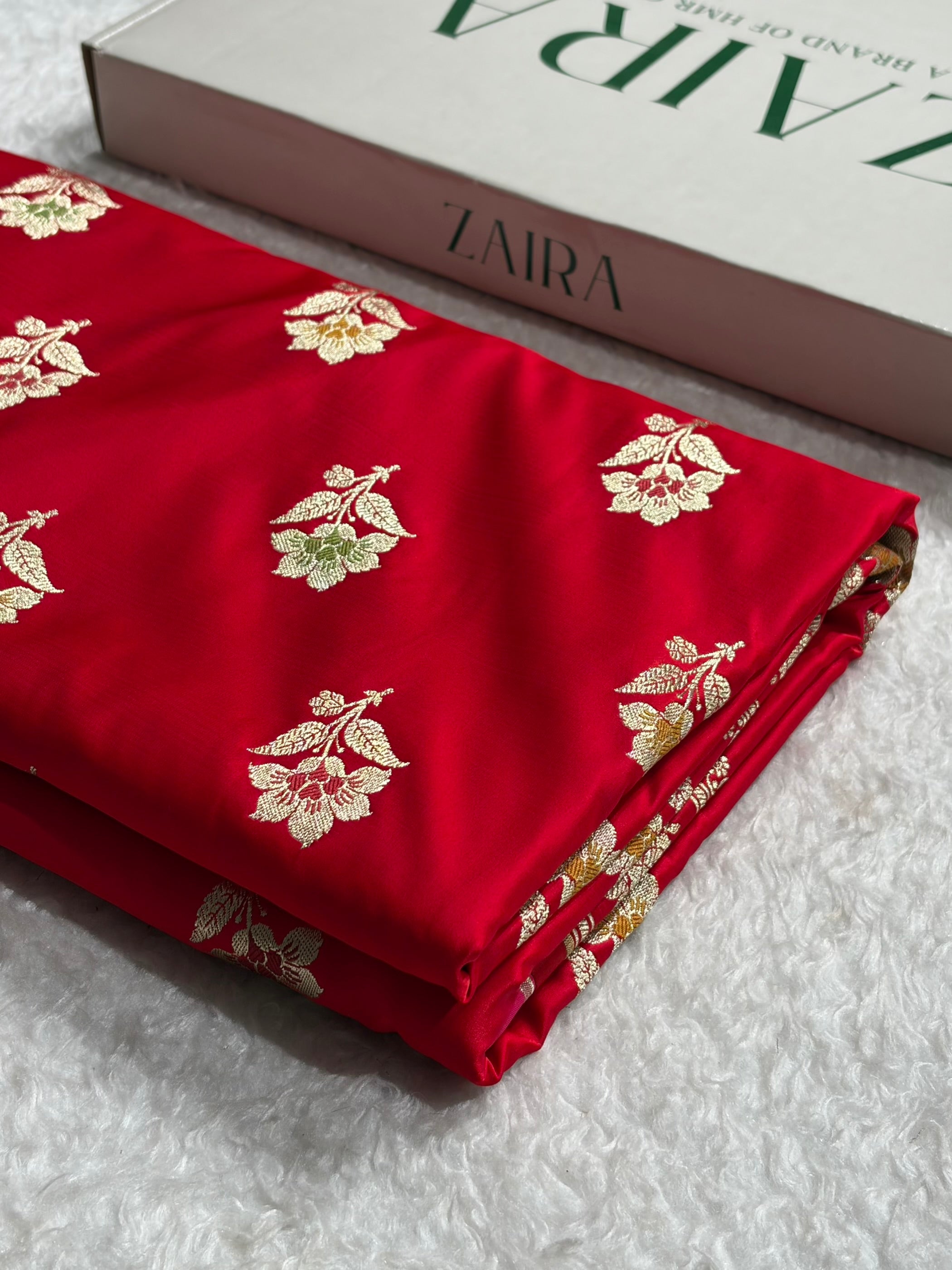 Premium Banarasi Satin Katan Saree With Minakari Boota in Red Shades SK112
