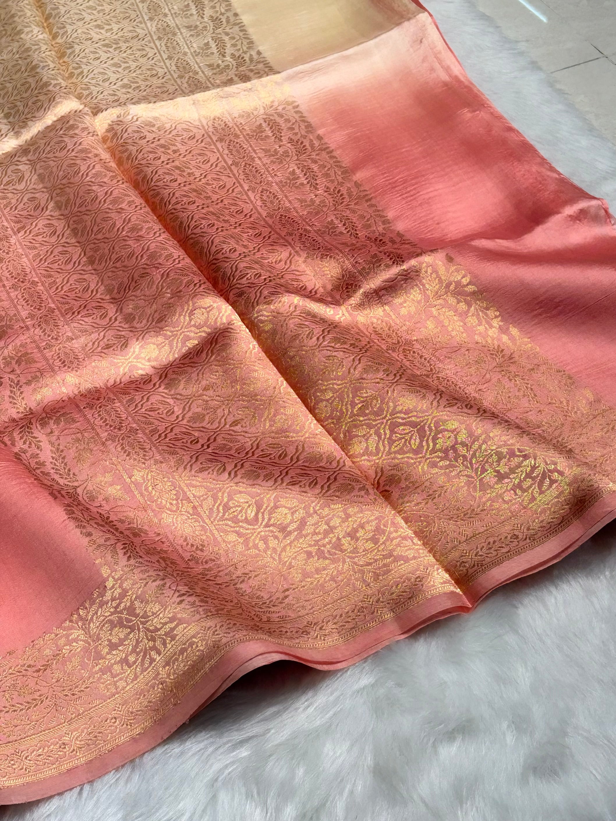Ombré Peach Shades Meena Boota Handwoven Raw Mango Silk RM-31