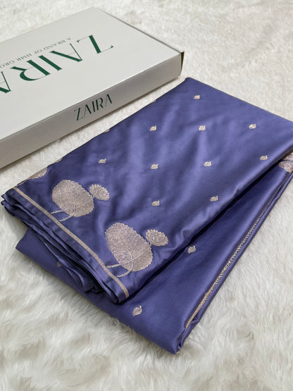 Lavender Floral Border Mashru Silk Saree