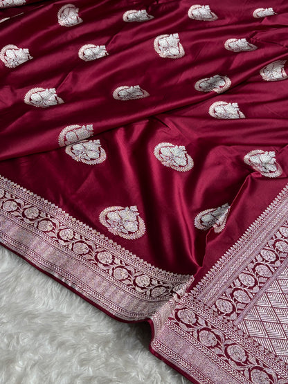 Garnet Shades Minakari Boota Mashru Silk Saree MS35