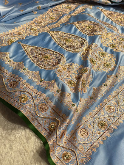 Sky Blue Shades Booti Katan Silk Saree with Stone & Zardozi Work BSK09