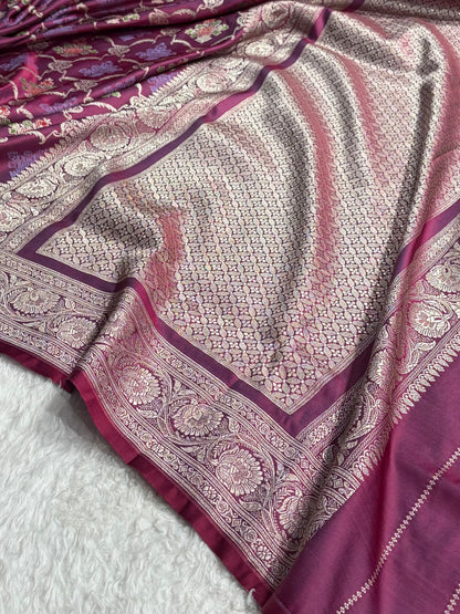 Banarasi Magenta Shades Tanchoi Motif Mashru Silk Saree