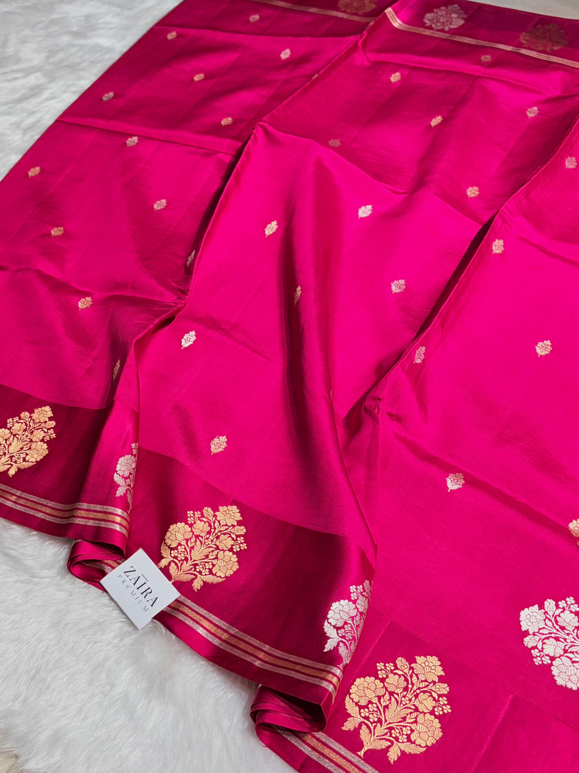 Rani Shades Meena Boota Handwoven Pure Katan Raw Mango Silk RM-01