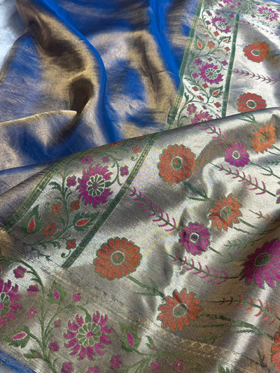 Banarasi Goldish Purple Shades With Minakari Border Pure Tissue Silk Saree PT-59