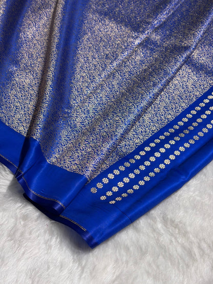 Royal Blue Shades Banarasi Satin Silk Saree SS36