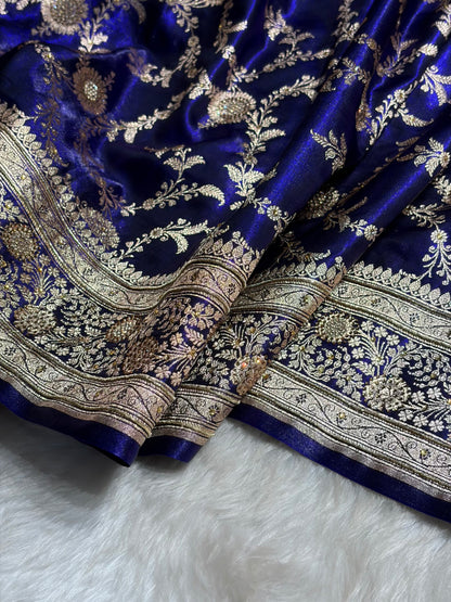 Satin Silk Banarasi Jaal in Royal Blue Shades with Work BSS14