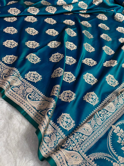 Banarasi Peacock Shades Banarasi Boota Pattern Floral Mashru Silk Saree MSM-104