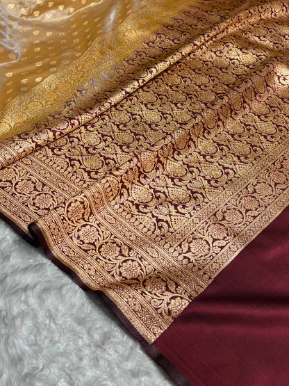 Banarasi Contrast Satin Silk Booti in Tusser With Garnet Shades SS01