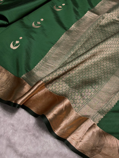 Bottle Green Shades Handwoven Pure Raw Mango Silk RM-53