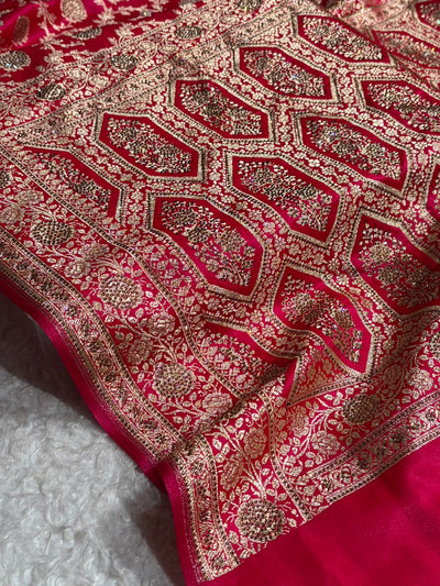 Cross Rani With Swarovski Stone Work Jaal Pattern Satin Silk Saree BSS15