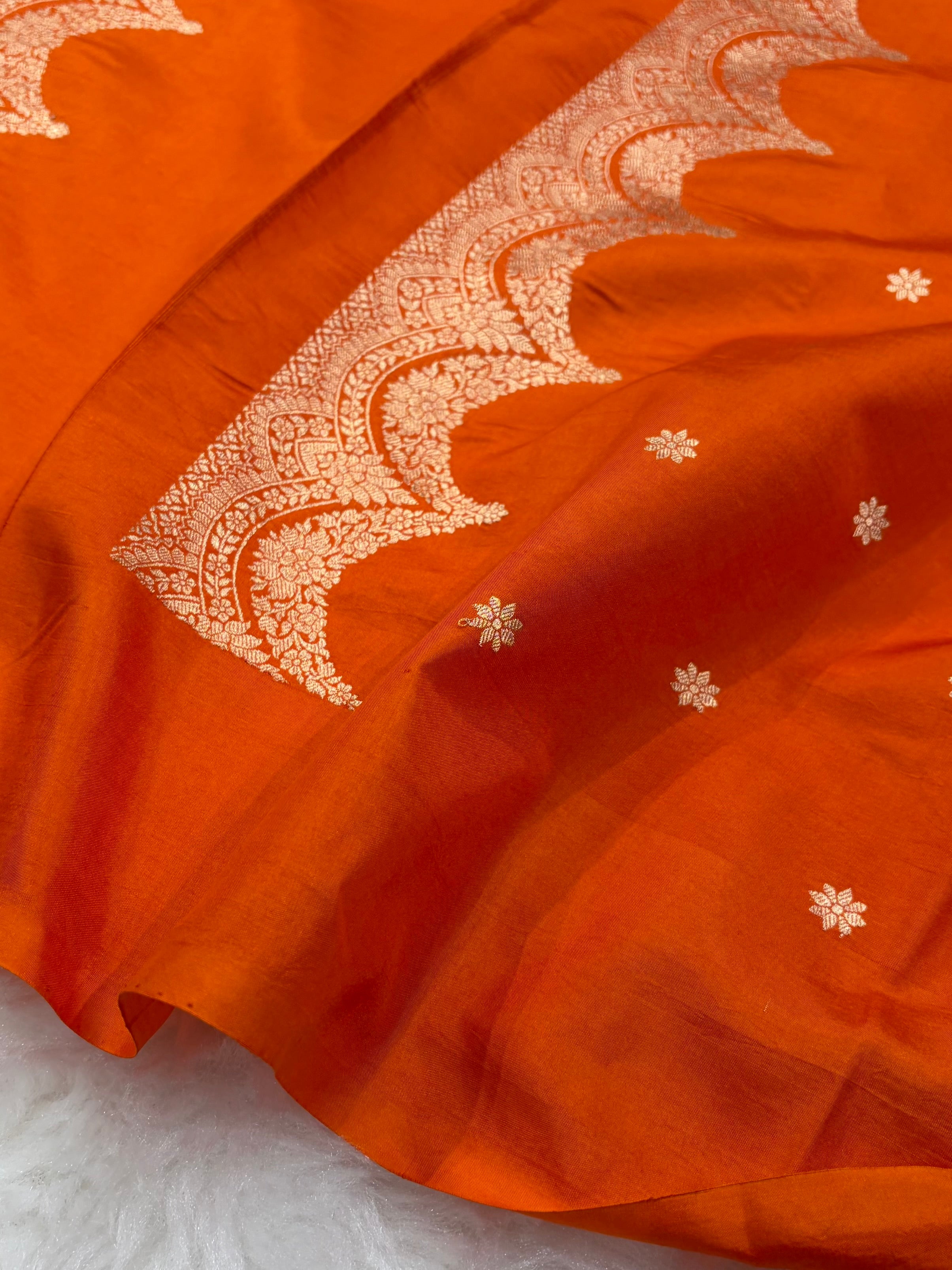 Orange Shades Boota Handwoven Pure Katan Paper Silk RM-19