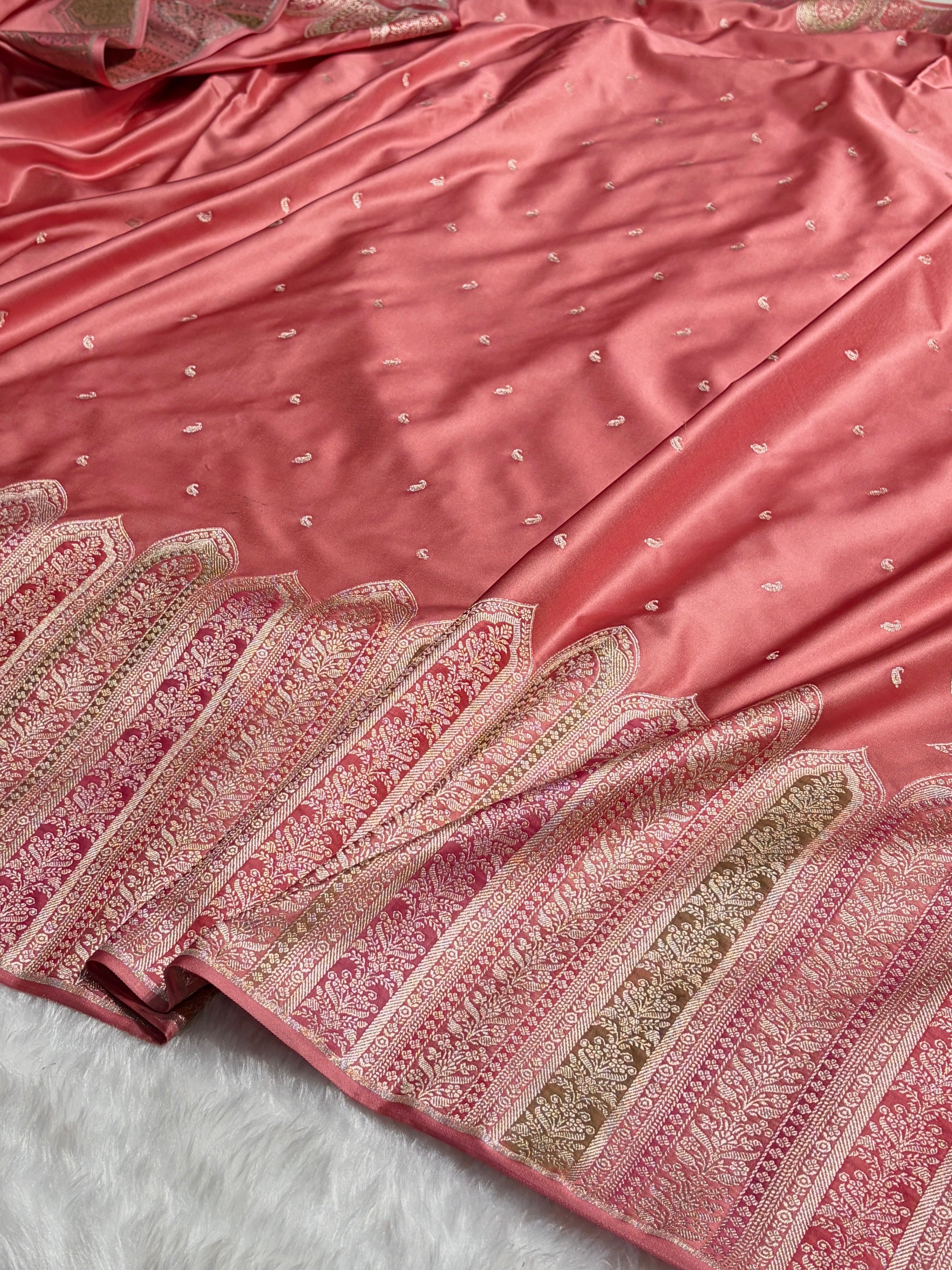 Skirt Border Dusty Peach Minakari Mashru Silk Saree MS13
