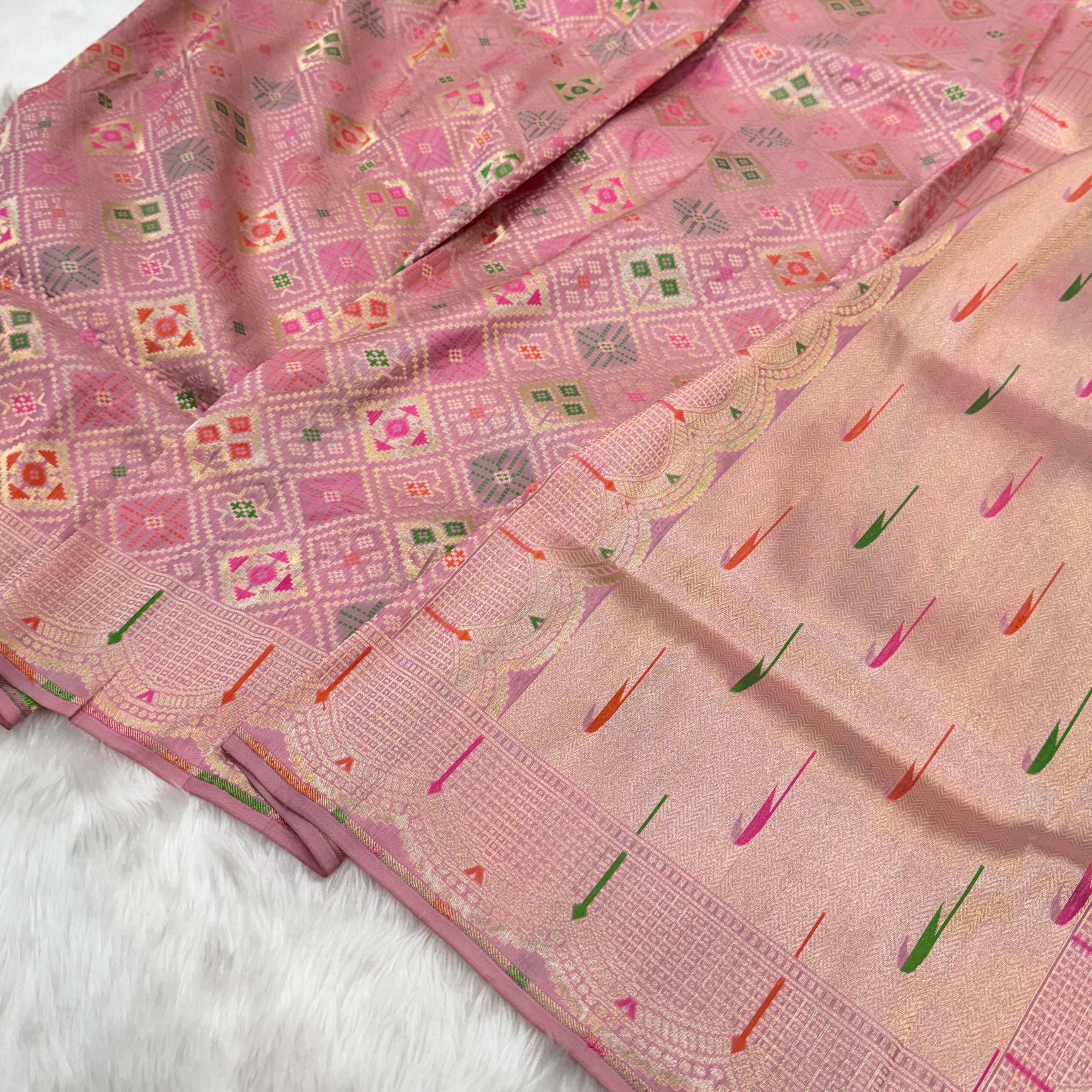 Blush Pink Pure Katan Silk Saree with Minakari & Paithani Pallu | SKU - ZP03